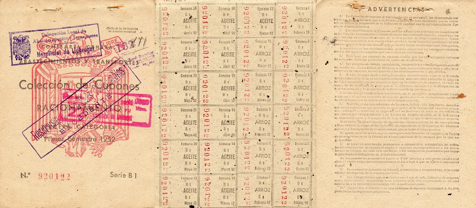 Cartilla racionament espanyola 1952