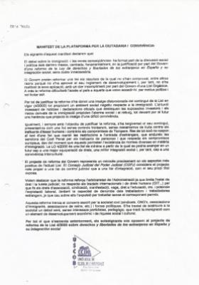 Manifest de la plataforma per la ciutadania i convivència